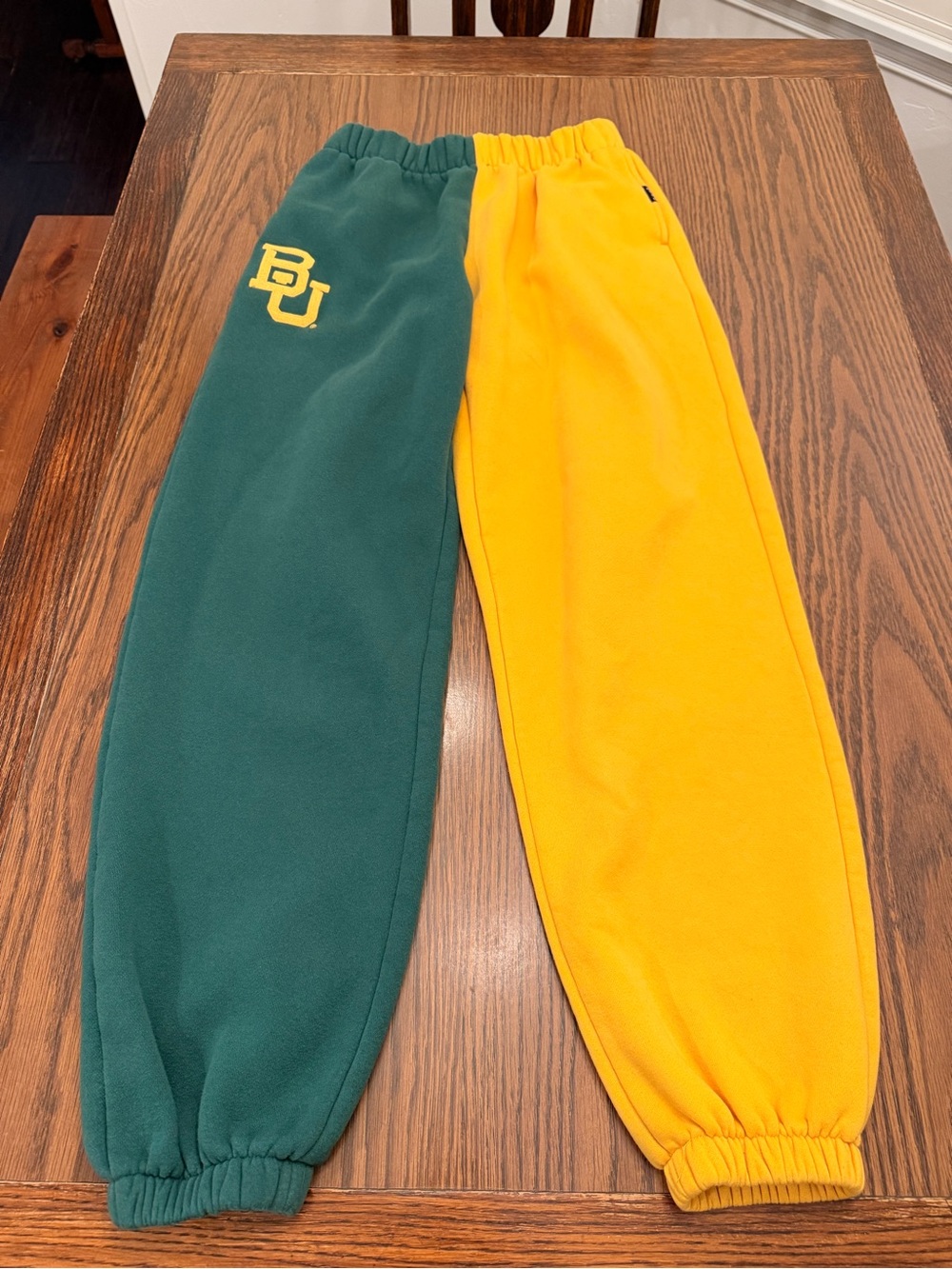 Colorblock Green & Gold Fleece Joggers with Embroidered BU Logo